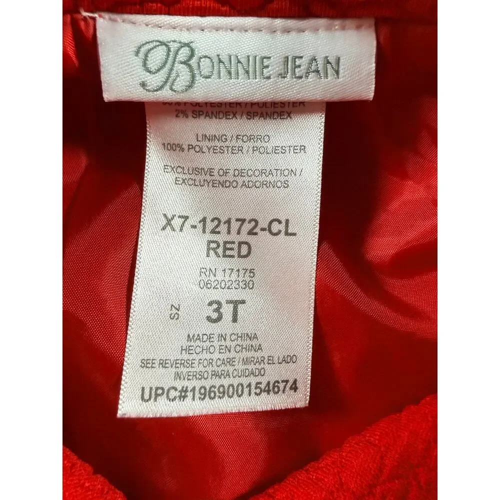 BONNIE JEAN GIRLS DRESS COAT RED TEXTURED SIZE 3T
